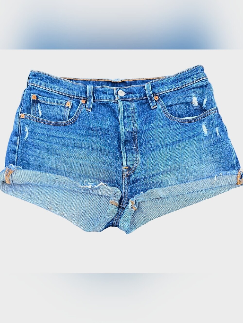 Levi’s 501 Women’s Size W32 Blue Distressed Cuffed Denim Jean Shorts
